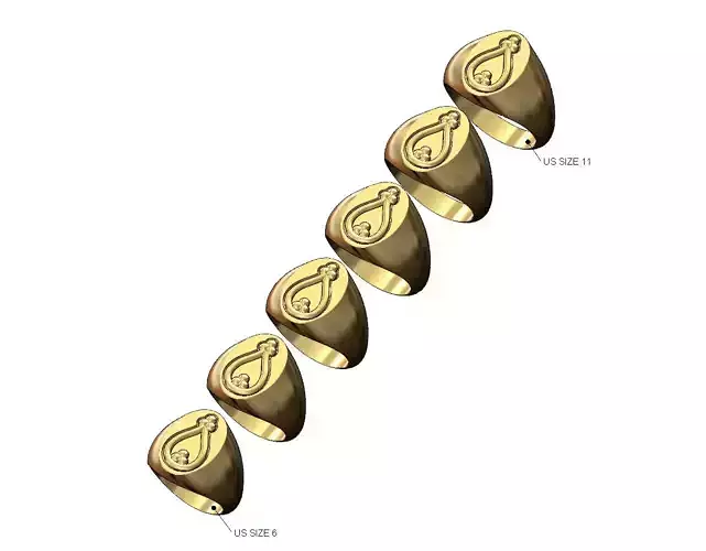 Bead crown carving oval signet ring US sizes 6to11