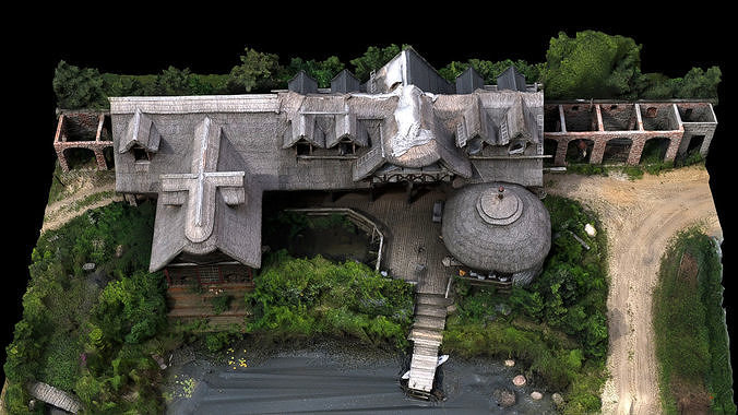 abandoned derelict villa house terrain photogrammetry Low-poly 3D model