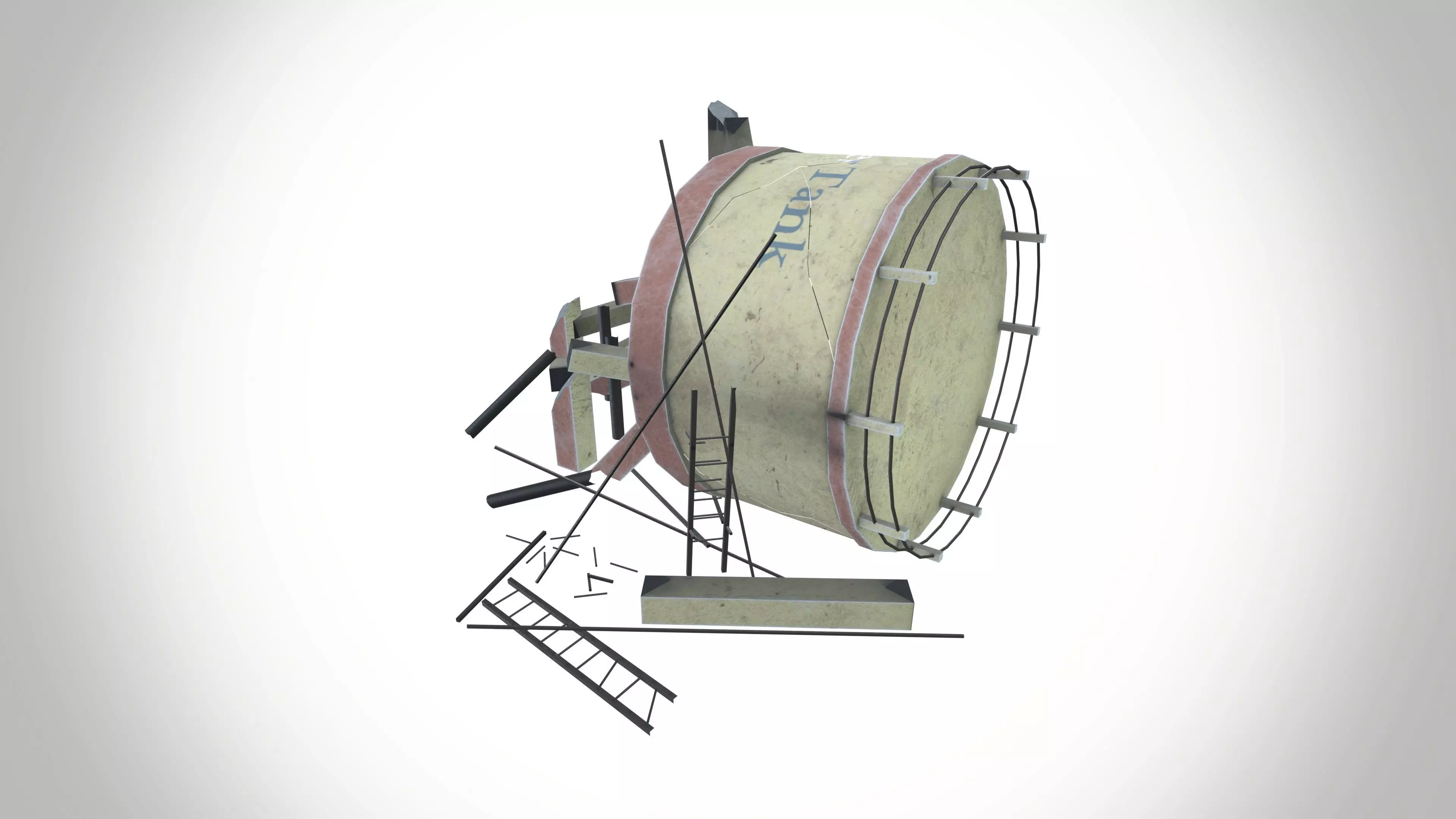 Destroy Water Tank Low-poly 3D model_0