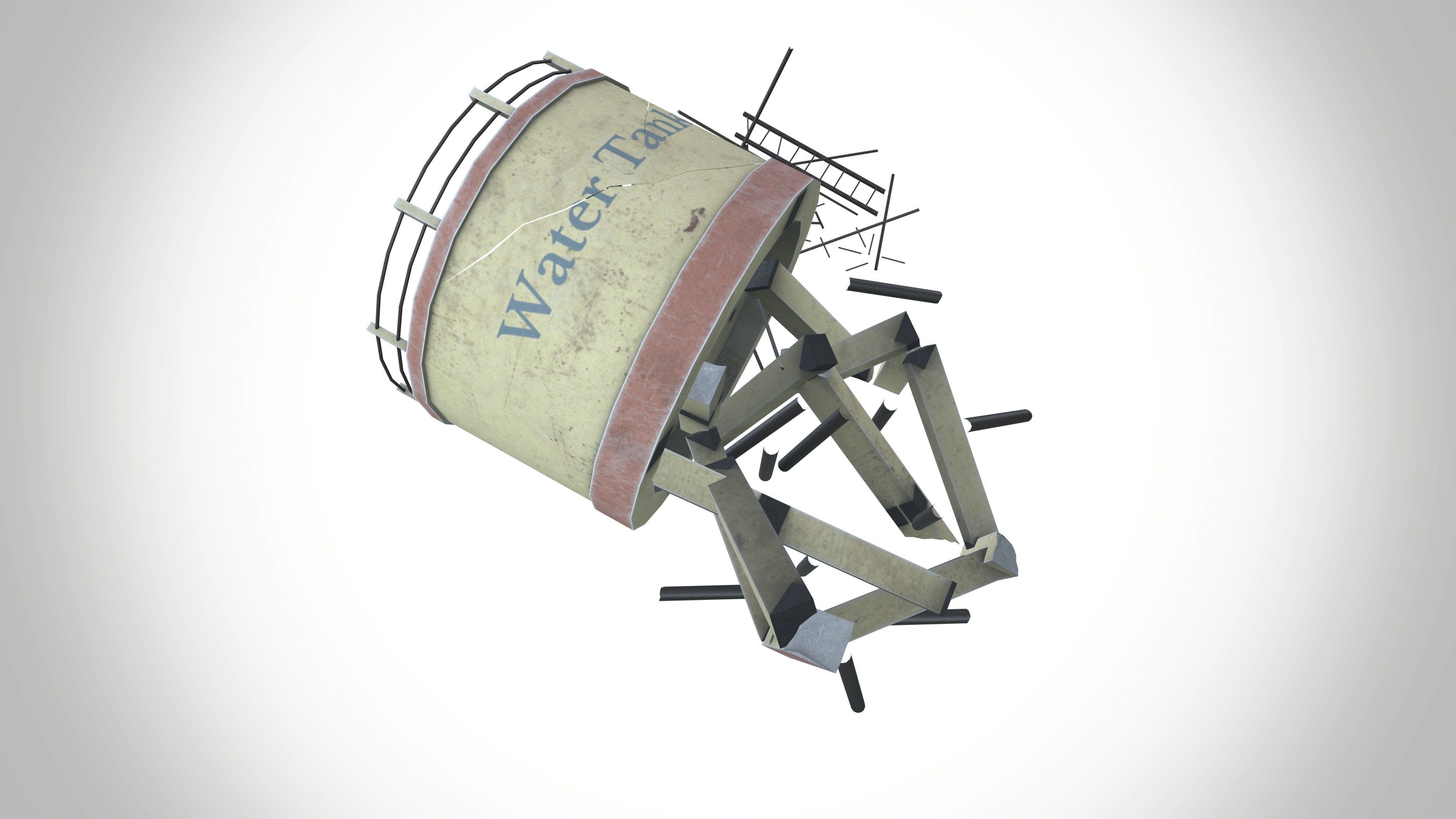 Destroy Water Tank Low-poly 3D model_6