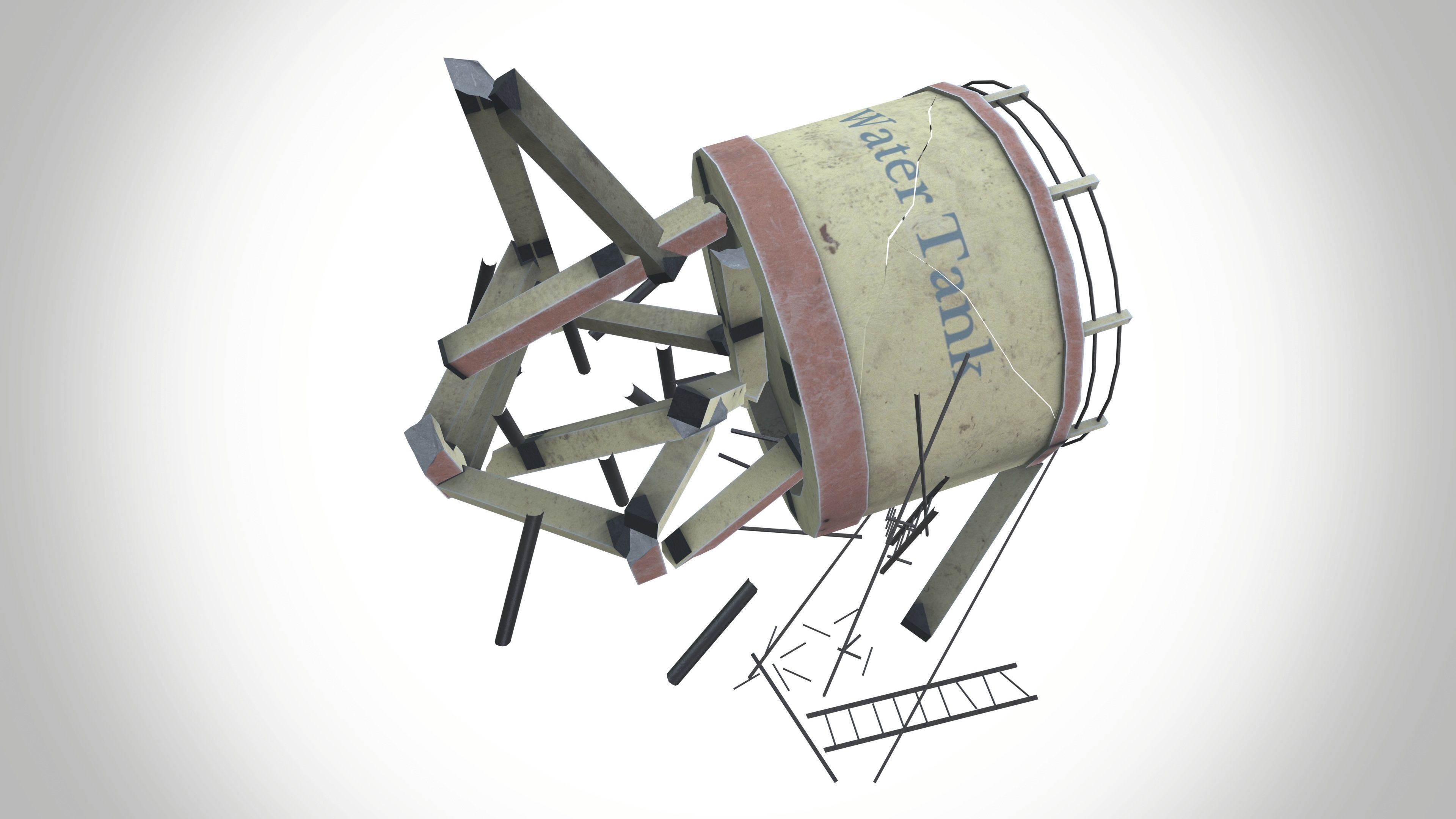 Destroy Water Tank Low-poly 3D model_7