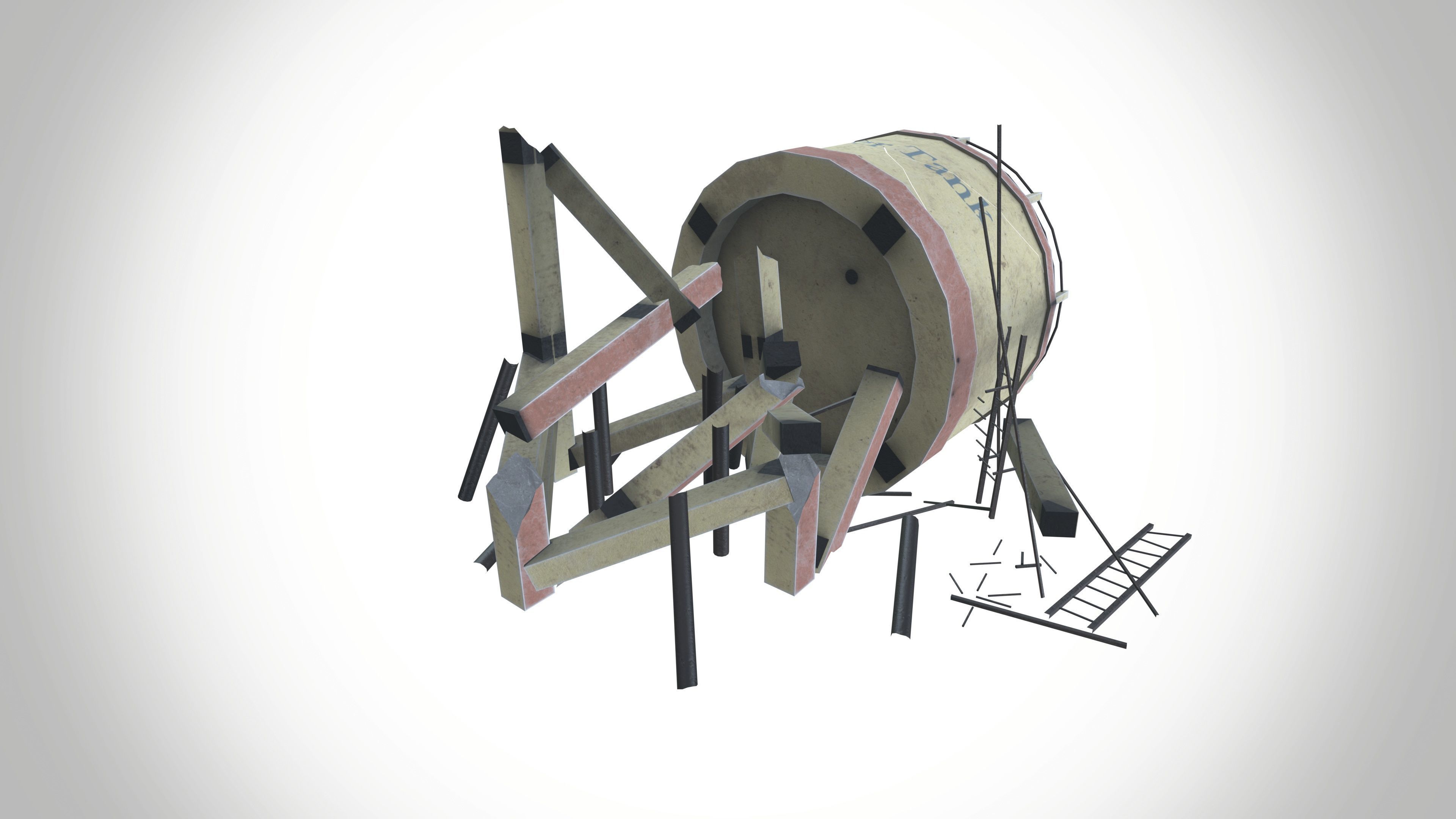Destroy Water Tank Low-poly 3D model_4