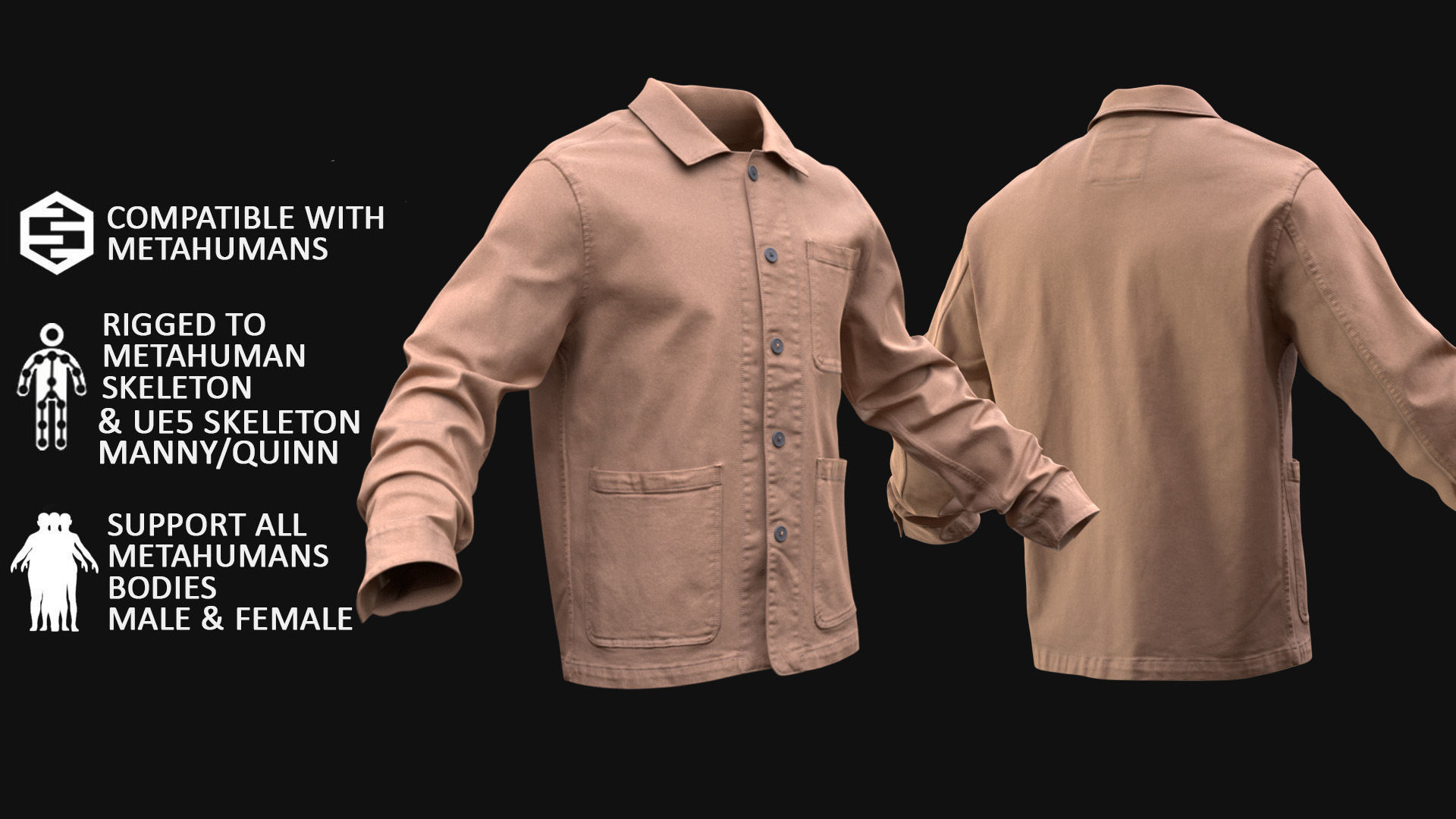 Overshirt 50 - All MH Bodies and UE5 Skeletons - Rigged Low-poly 3D model_3
