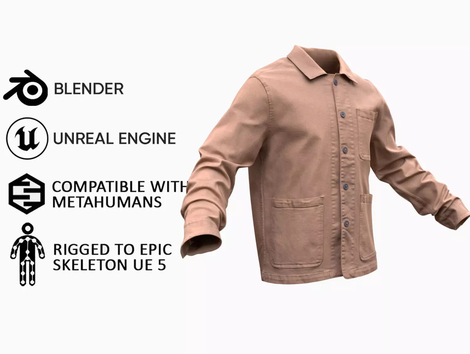 Overshirt 50 - All MH Bodies and UE5 Skeletons - Rigged Low-poly 3D model_0