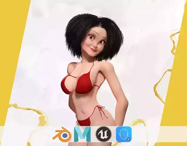 Beautiful Girl With Short Curly Hair  3D character creation Low-poly 3D model