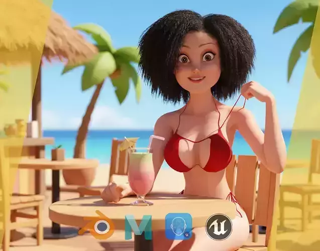 Beautiful Girl With Short Curly Hair  3D character creation