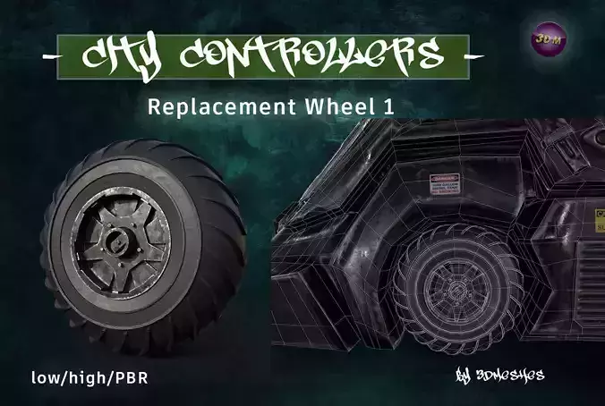 CITY CONTROLLERS Replacement Wheel 1 - PBR lowpoly Low-poly 3D model