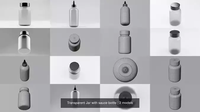 Transparent Jar with sauce bottle 3D Model Collection