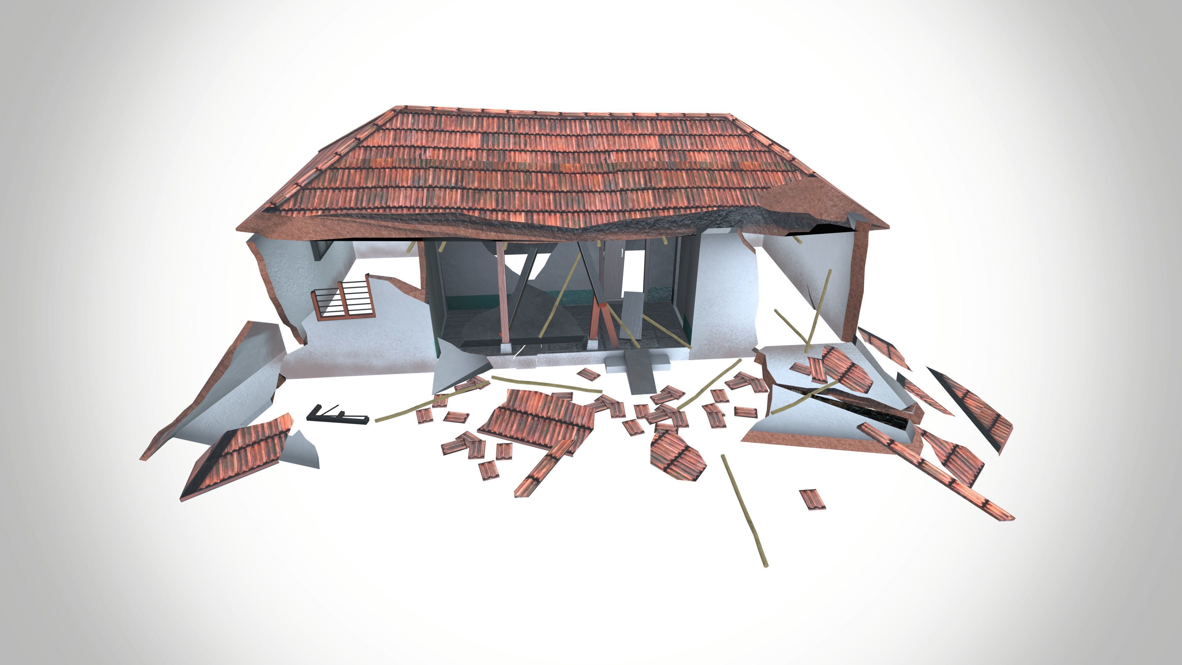 Destroy Village House Low-poly 3D model_3