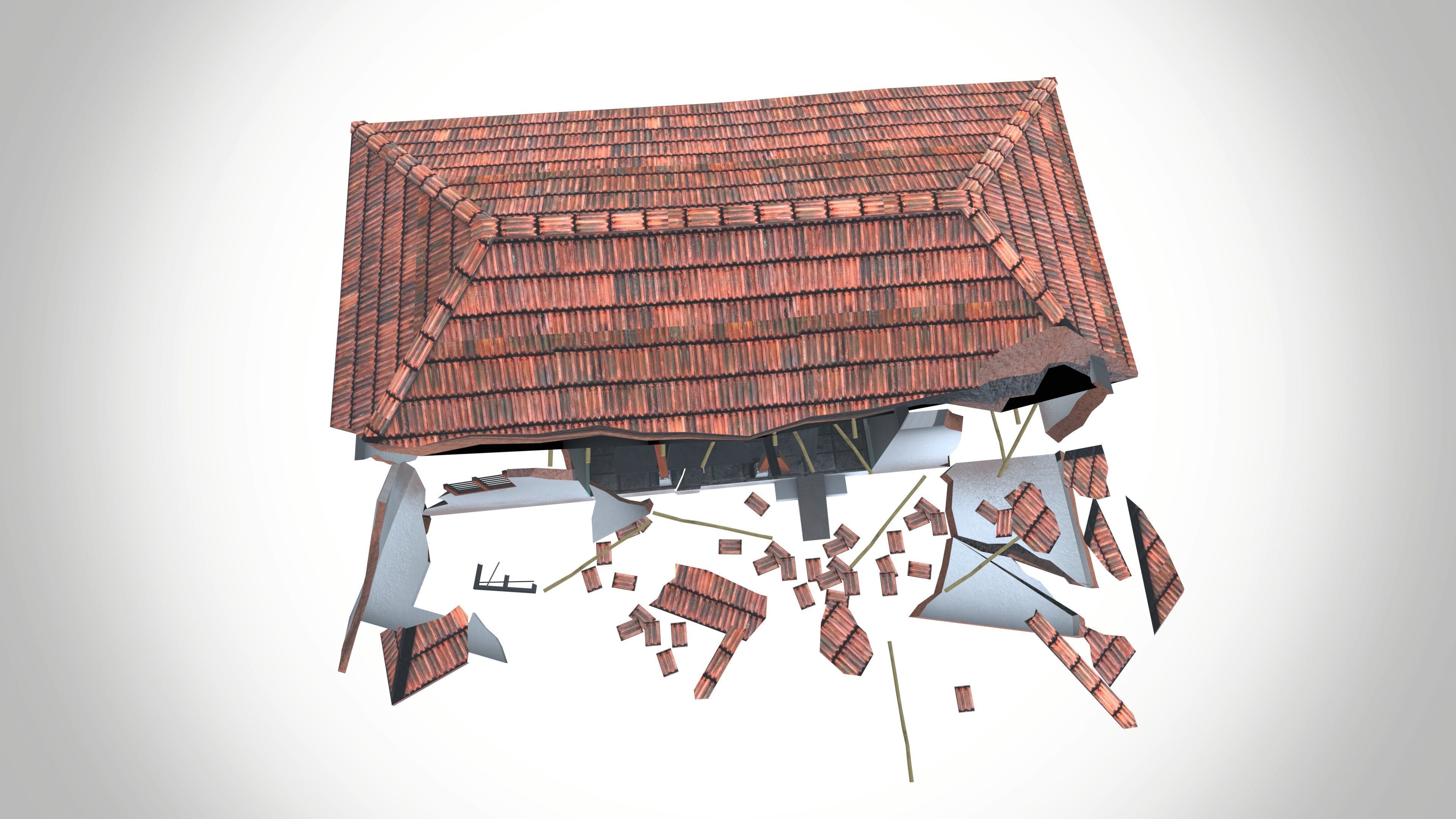 Destroy Village House Low-poly 3D model_7