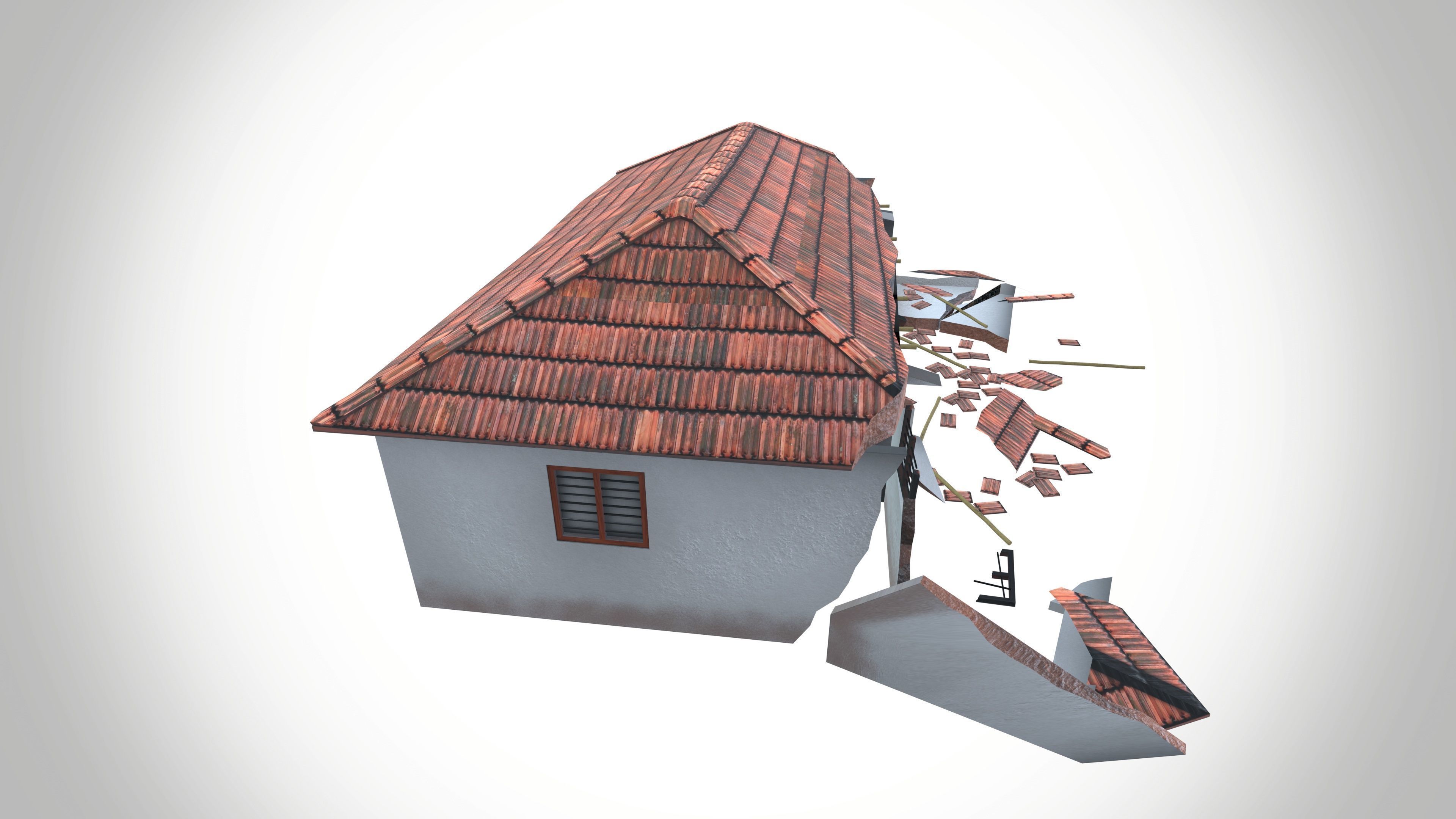 Destroy Village House Low-poly 3D model_5