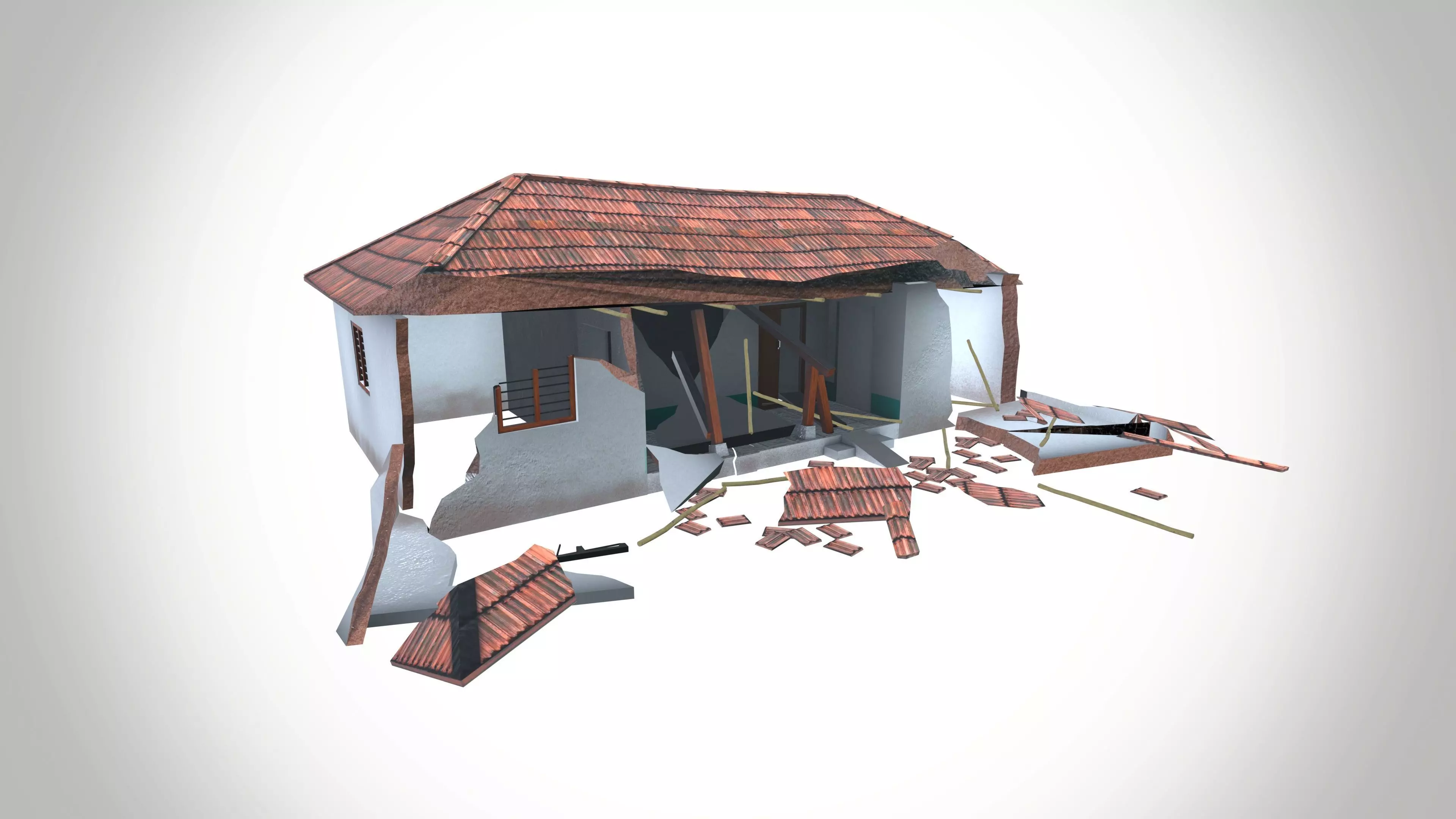 Destroy Village House Low-poly 3D model_0