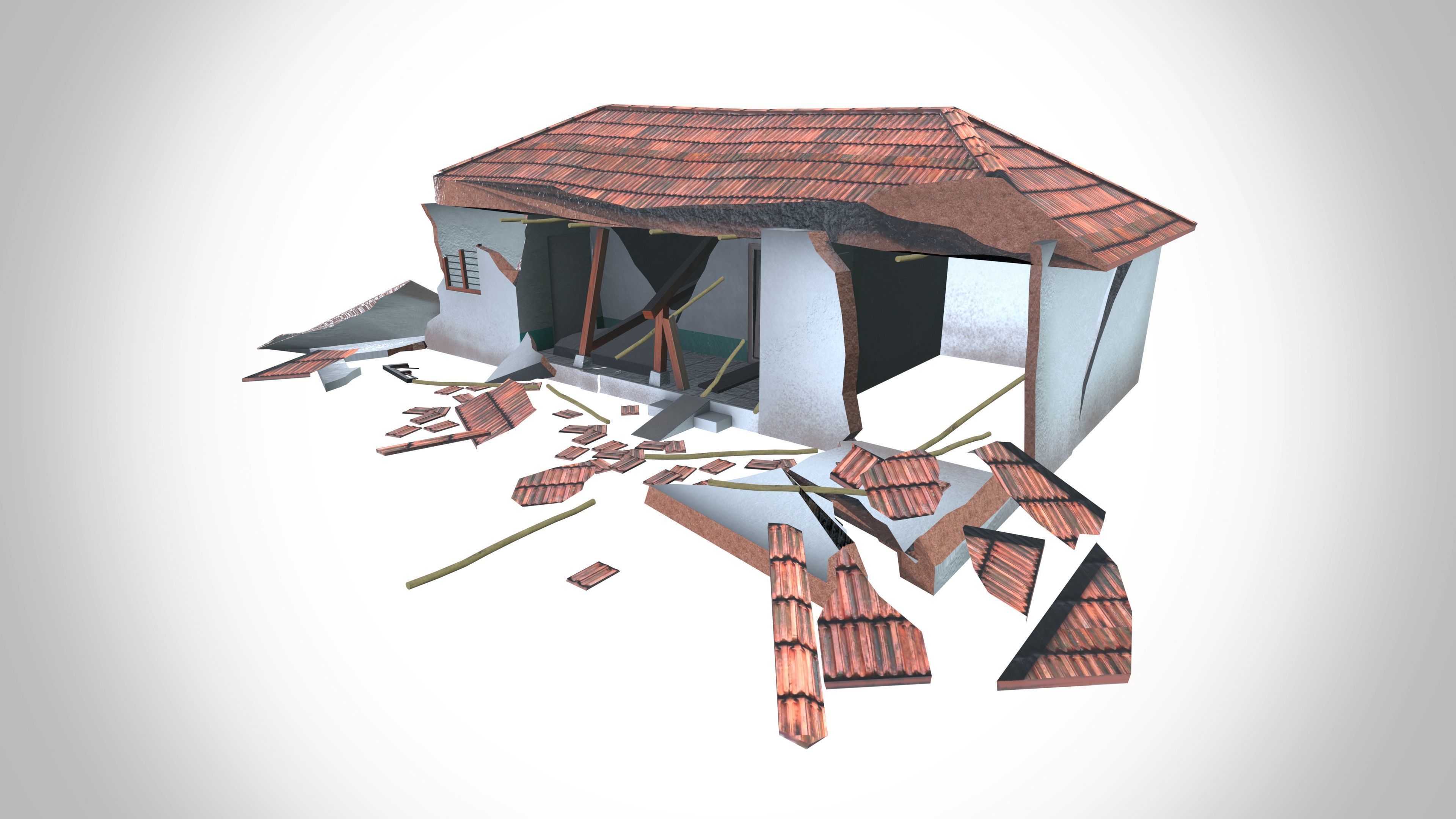Destroy Village House Low-poly 3D model_2