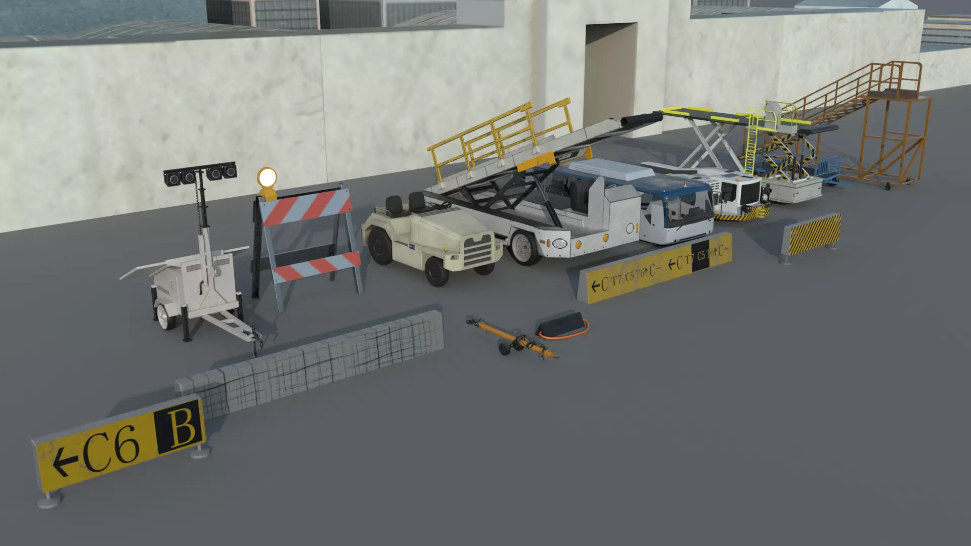 Airport engineering vehicles Low-poly 3D model_0