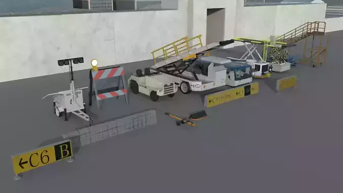 Airport engineering vehicles Low-poly 3D model