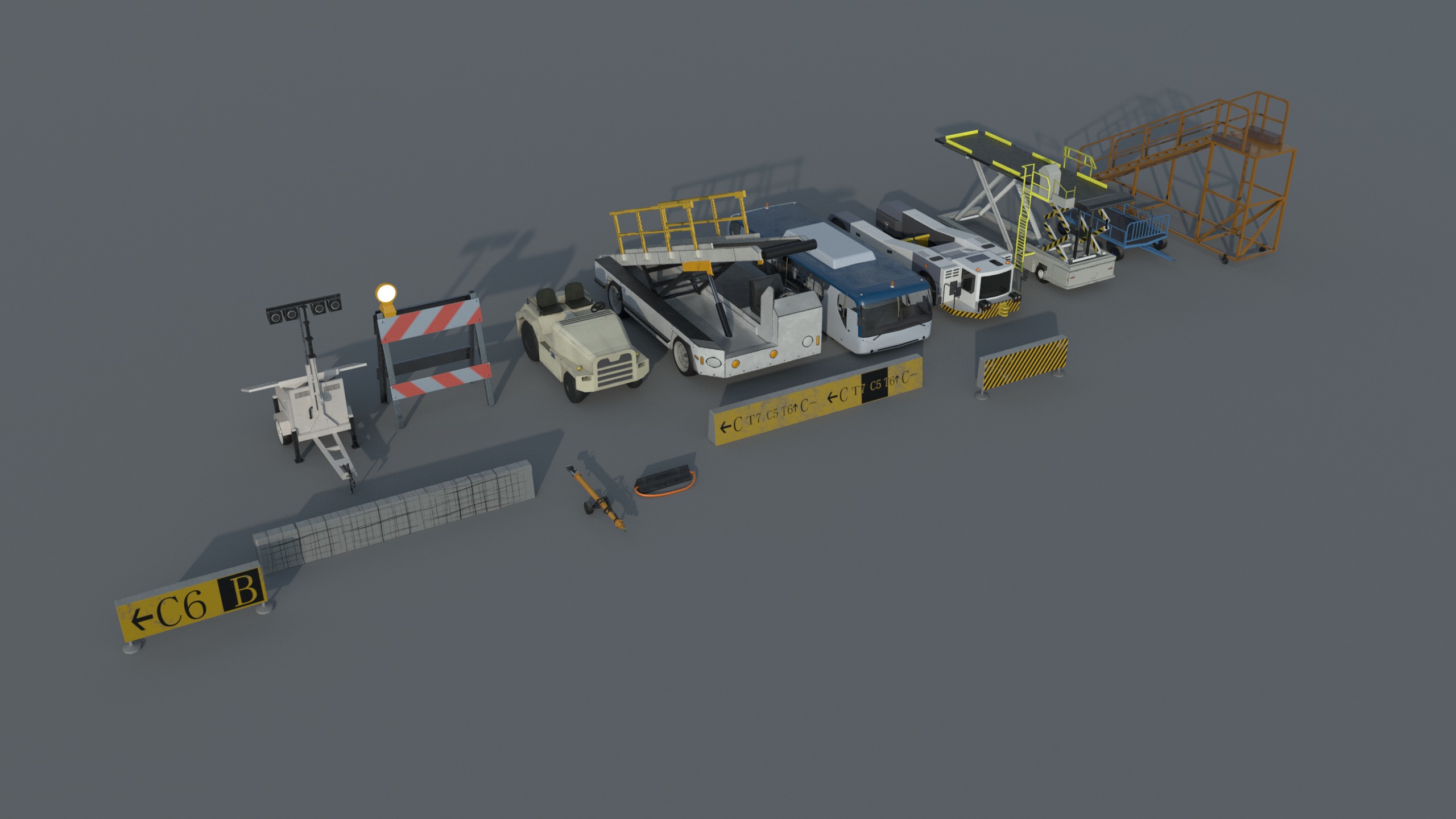 Airport engineering vehicles Low-poly 3D model_1