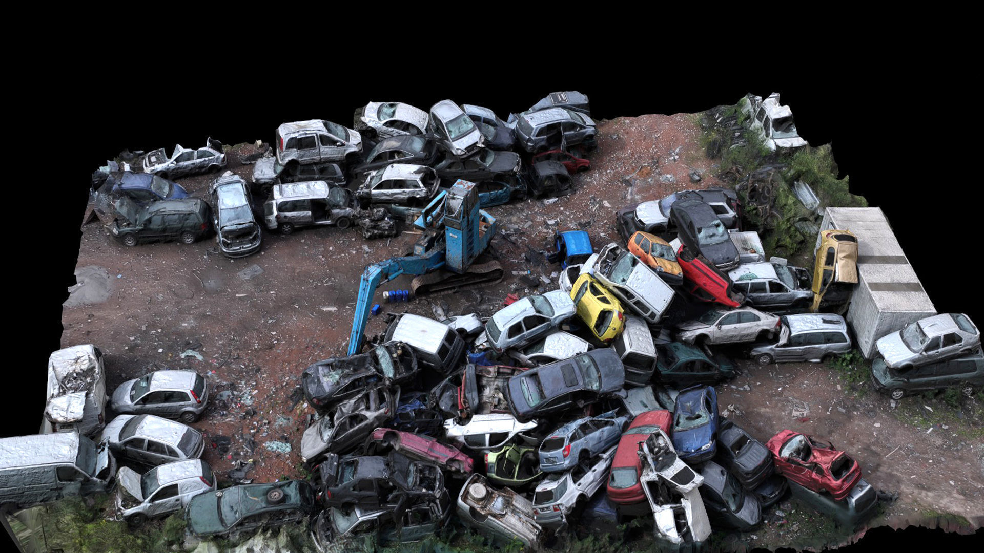 cars destroyed wreckage pile drone photogrammetry  Low-poly 3D model_2