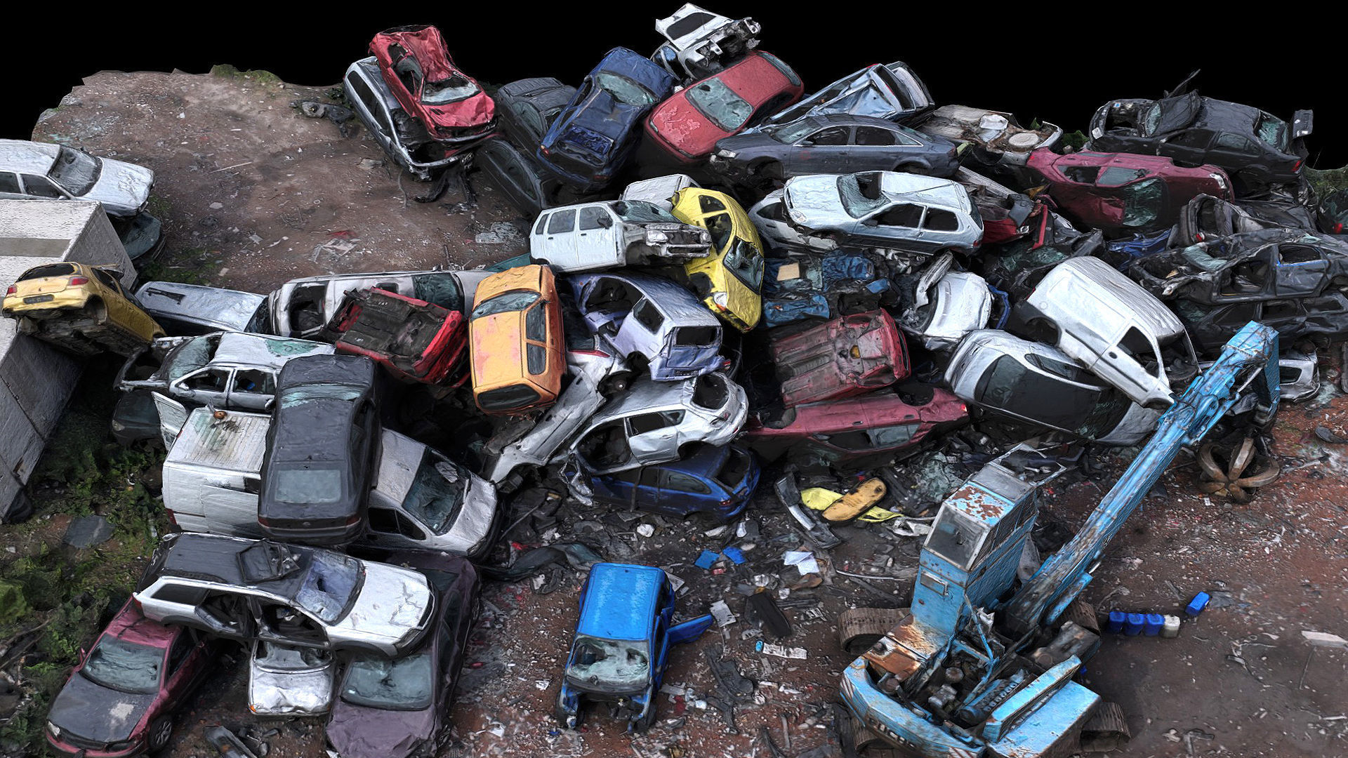 cars destroyed wreckage pile drone photogrammetry  Low-poly 3D model_3