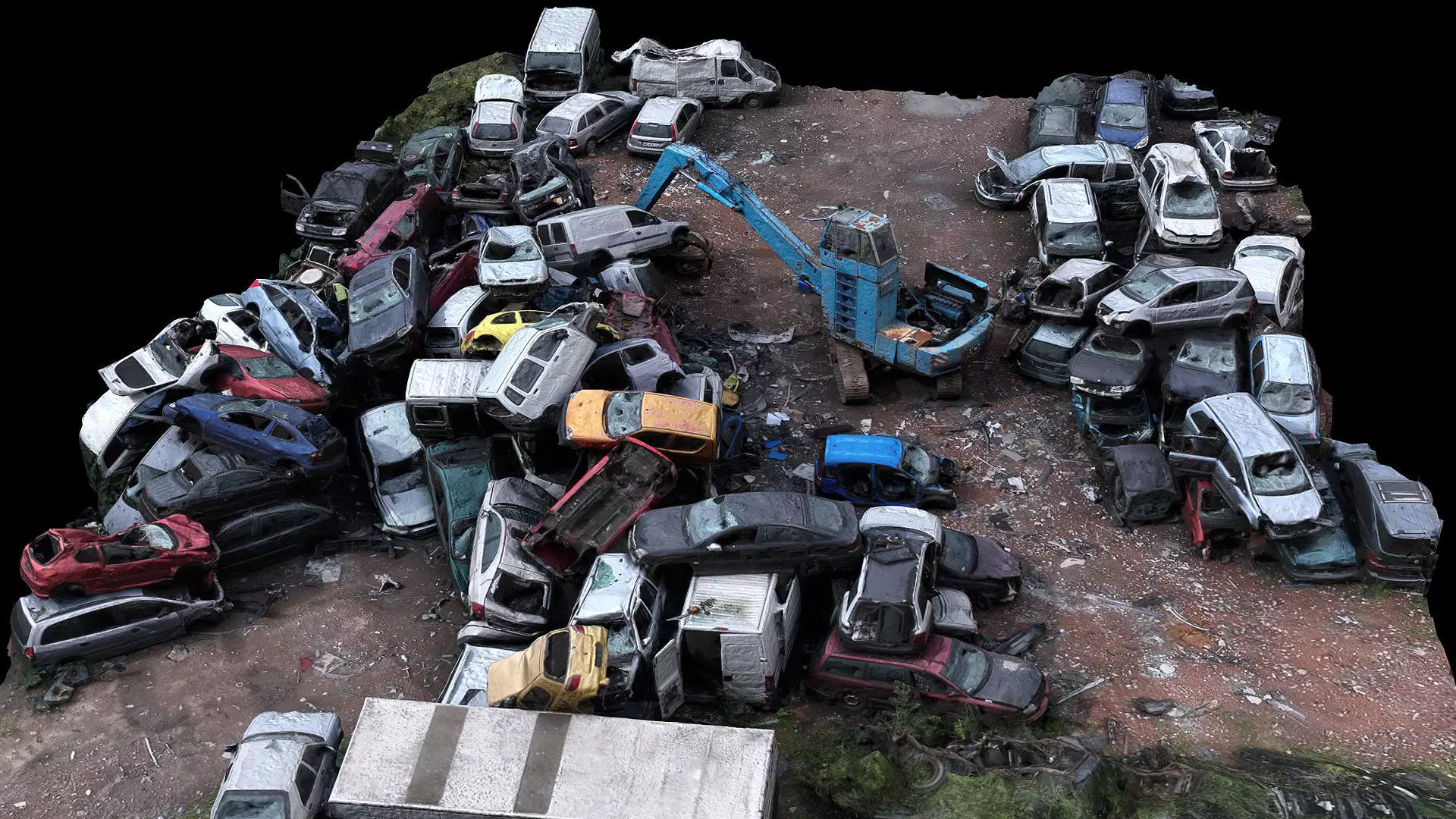 cars destroyed wreckage pile drone photogrammetry  Low-poly 3D model_0