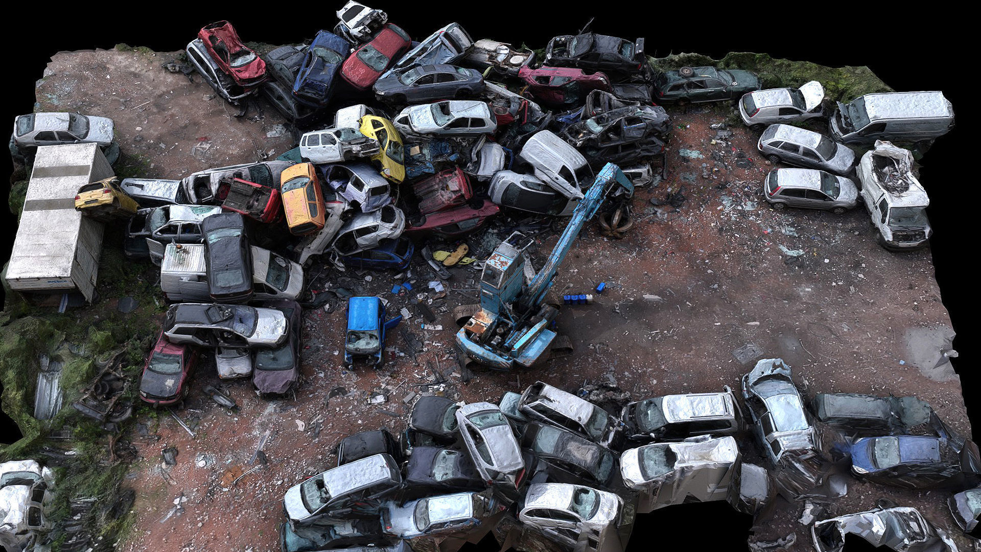 cars destroyed wreckage pile drone photogrammetry  Low-poly 3D model_1