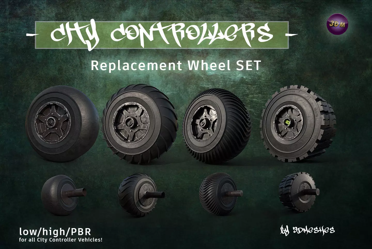 CITY CONTROLLERS Replacement 4 Wheels - PBR lowpoly 3D Model Collection_0