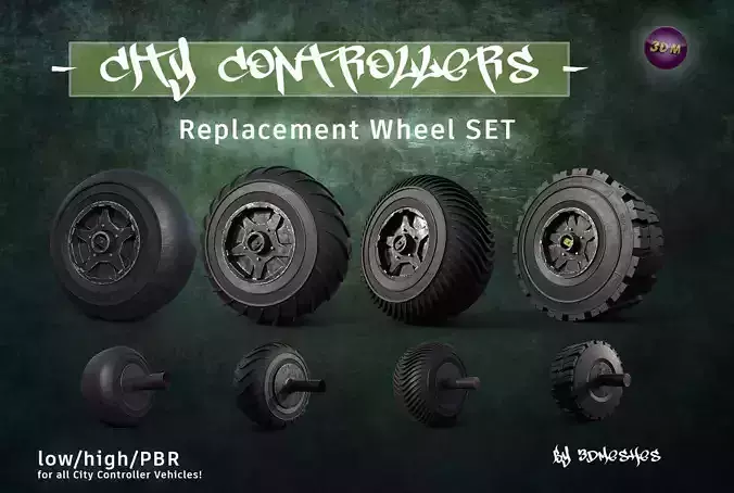 CITY CONTROLLERS Replacement 4 Wheels  - PBR lowpoly