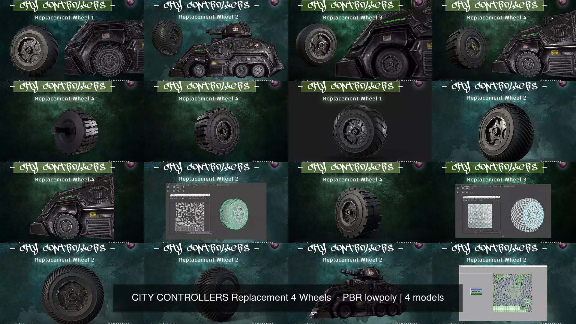 CITY CONTROLLERS Replacement 4 Wheels - PBR lowpoly 3D Model Collection_5