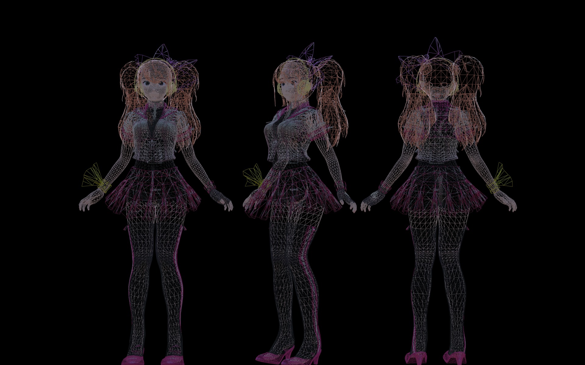 3DsMax Biped model Persona4 Rise Kujikawa Dancing cosplay Low-poly 3D model_1
