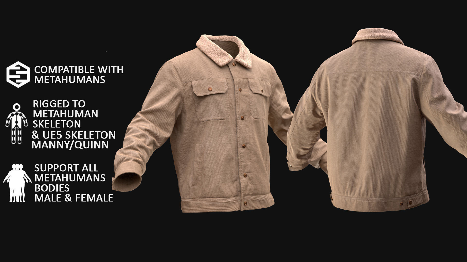 Jacket 44 - All MH Bodies and UE5 Skeletons - Rigged Low-poly 3D model_3