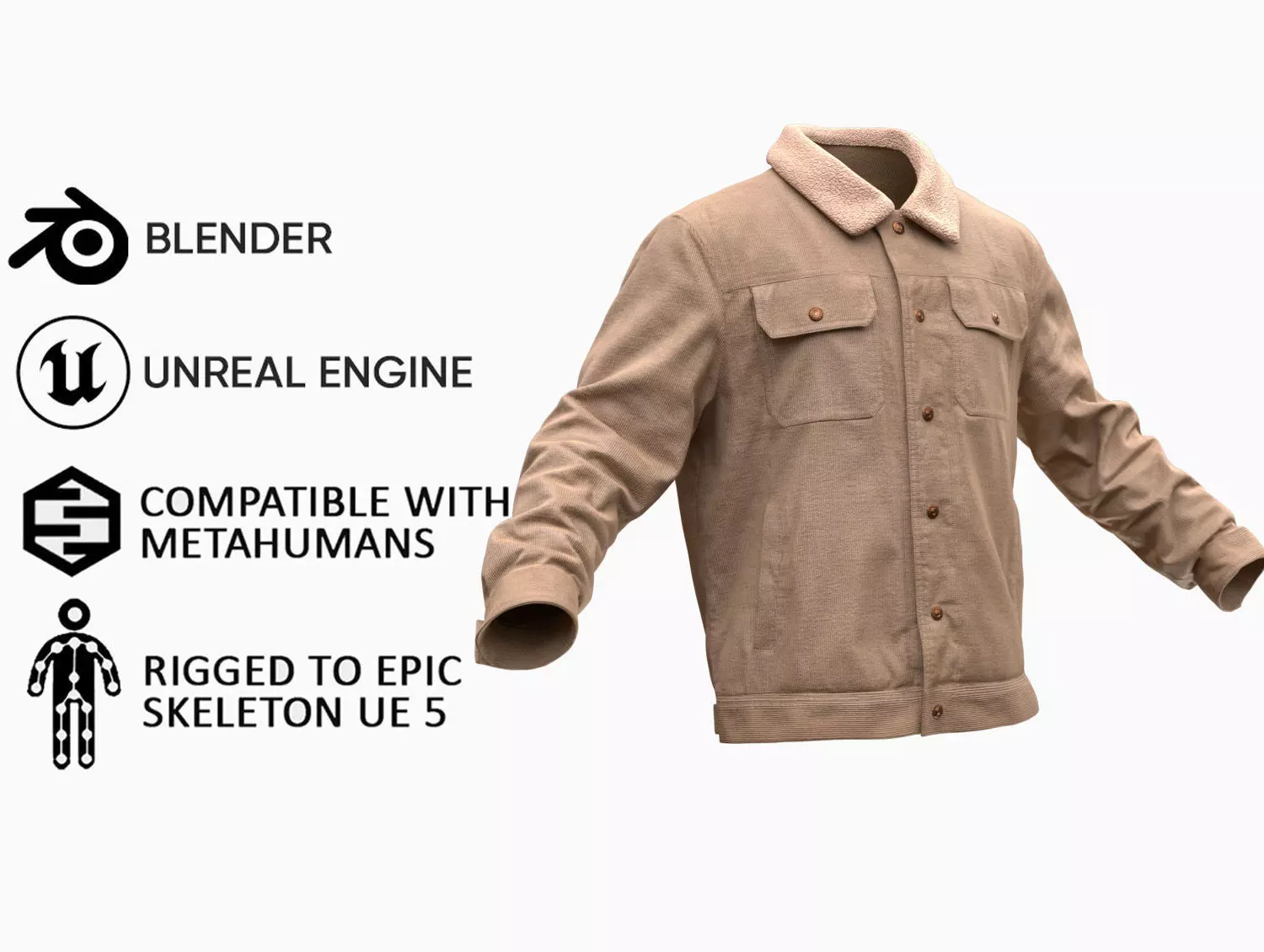Jacket 44 - All MH Bodies and UE5 Skeletons - Rigged Low-poly 3D model_0