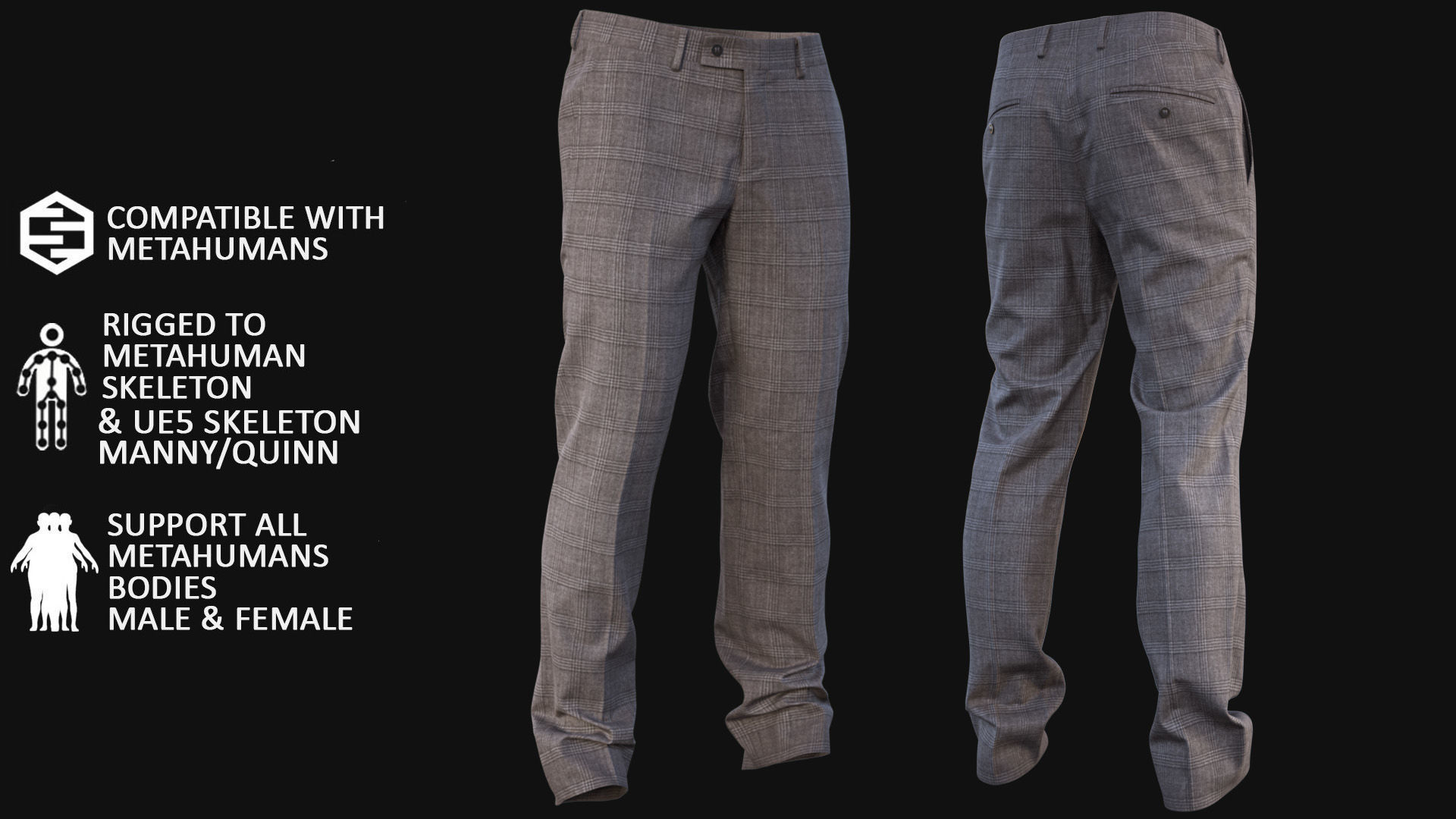 Trousers 43 - All MH Bodies and UE5 Skeletons - Rigged Low-poly 3D model_3