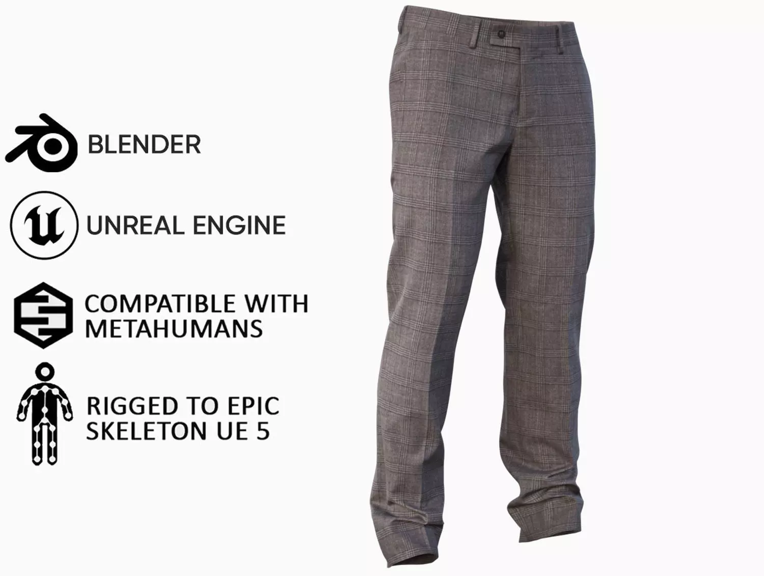 Trousers 43 - All MH Bodies and UE5 Skeletons - Rigged Low-poly 3D model_0