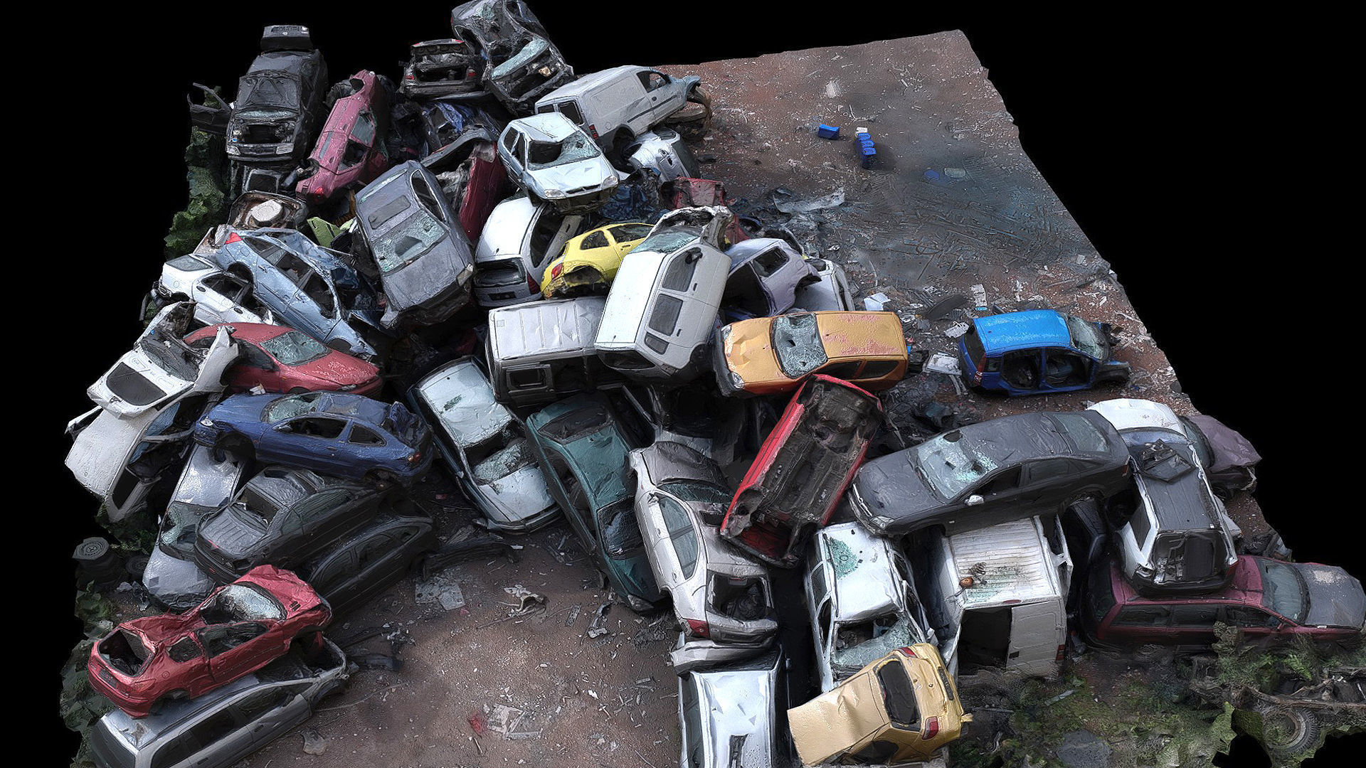 cars wreckage abandoned area part3 4xuvsets drone photogrammetry Low-poly 3D model_4