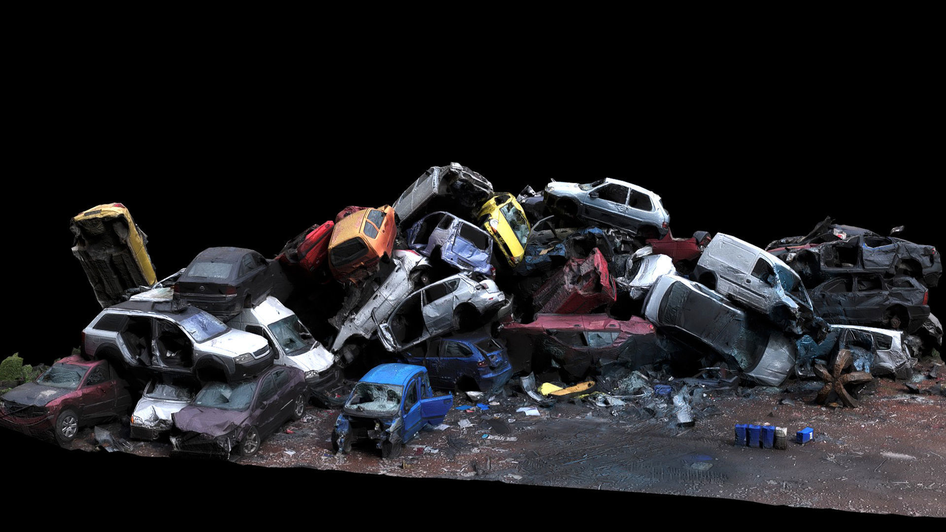 cars wreckage abandoned area part3 4xuvsets drone photogrammetry Low-poly 3D model_2