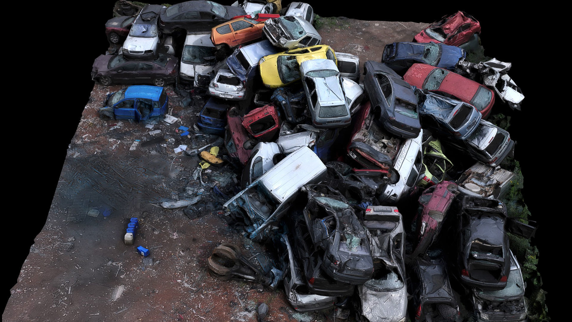 cars wreckage abandoned area part3 4xuvsets drone photogrammetry Low-poly 3D model_1