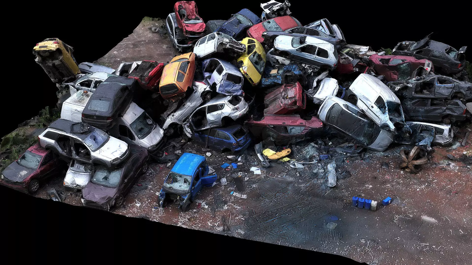 cars wreckage abandoned area part3 4xuvsets drone photogrammetry Low-poly 3D model_0