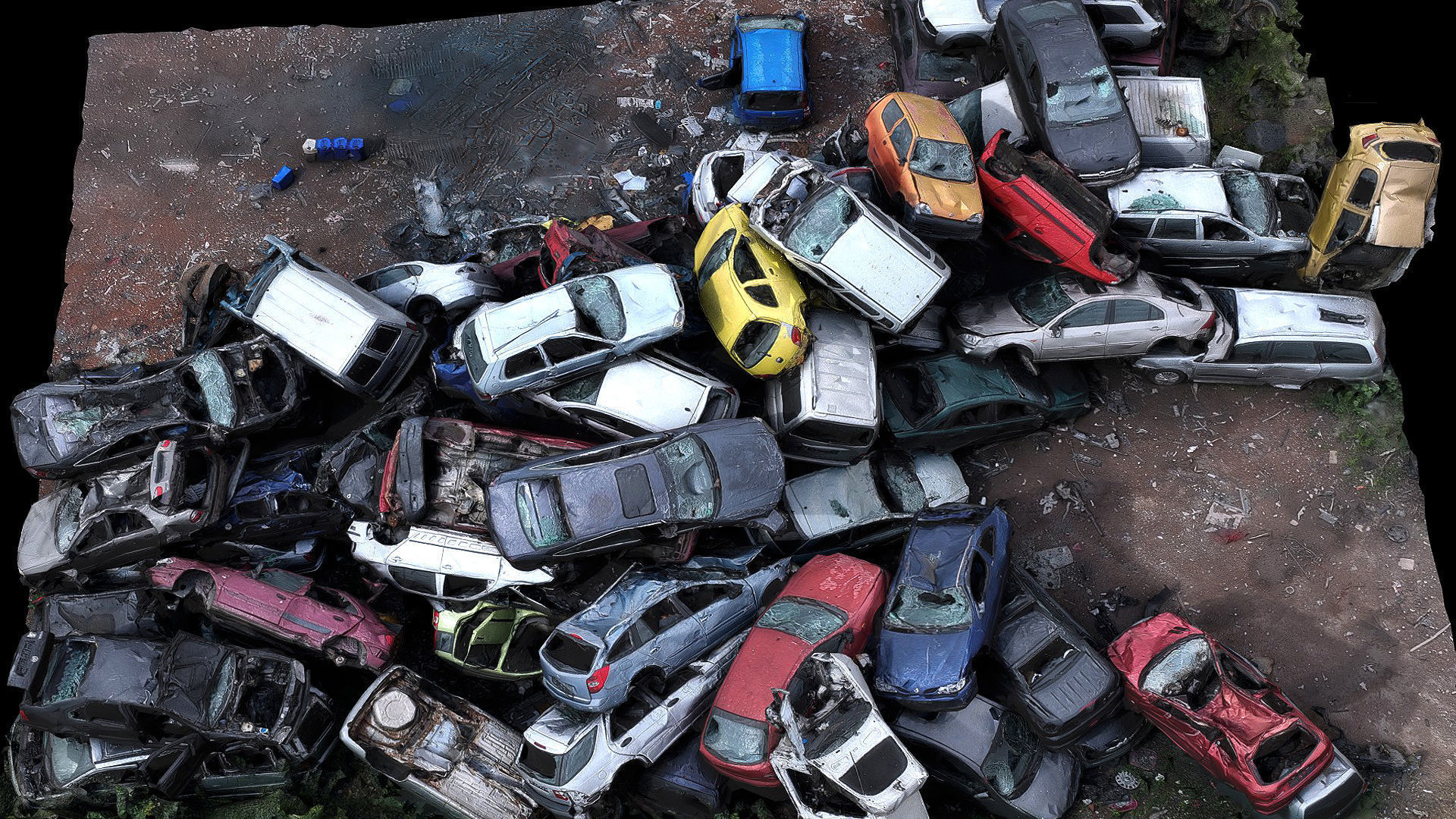 cars wreckage abandoned area part3 4xuvsets drone photogrammetry Low-poly 3D model_3