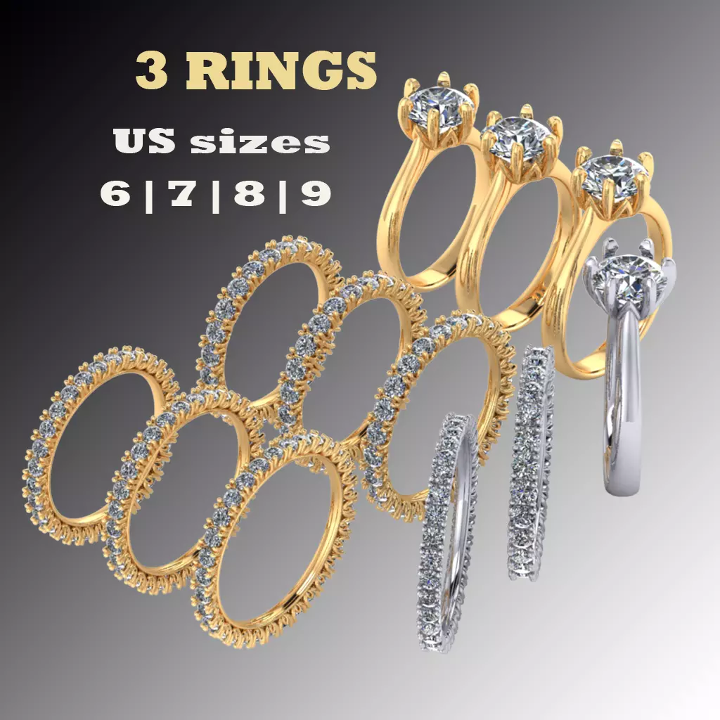 Engagement SOL and two wedding rings - printable STL 3D print model