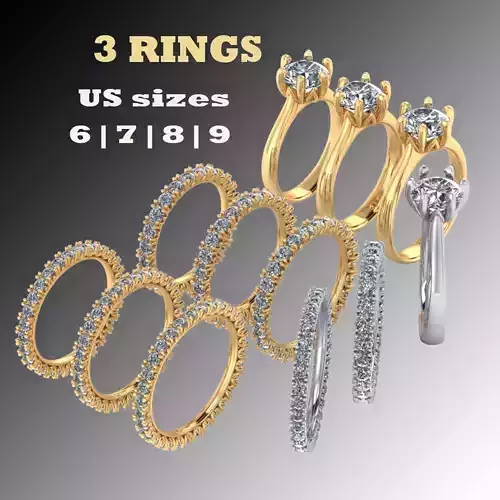 Engagement SOL and two wedding rings - printable STL