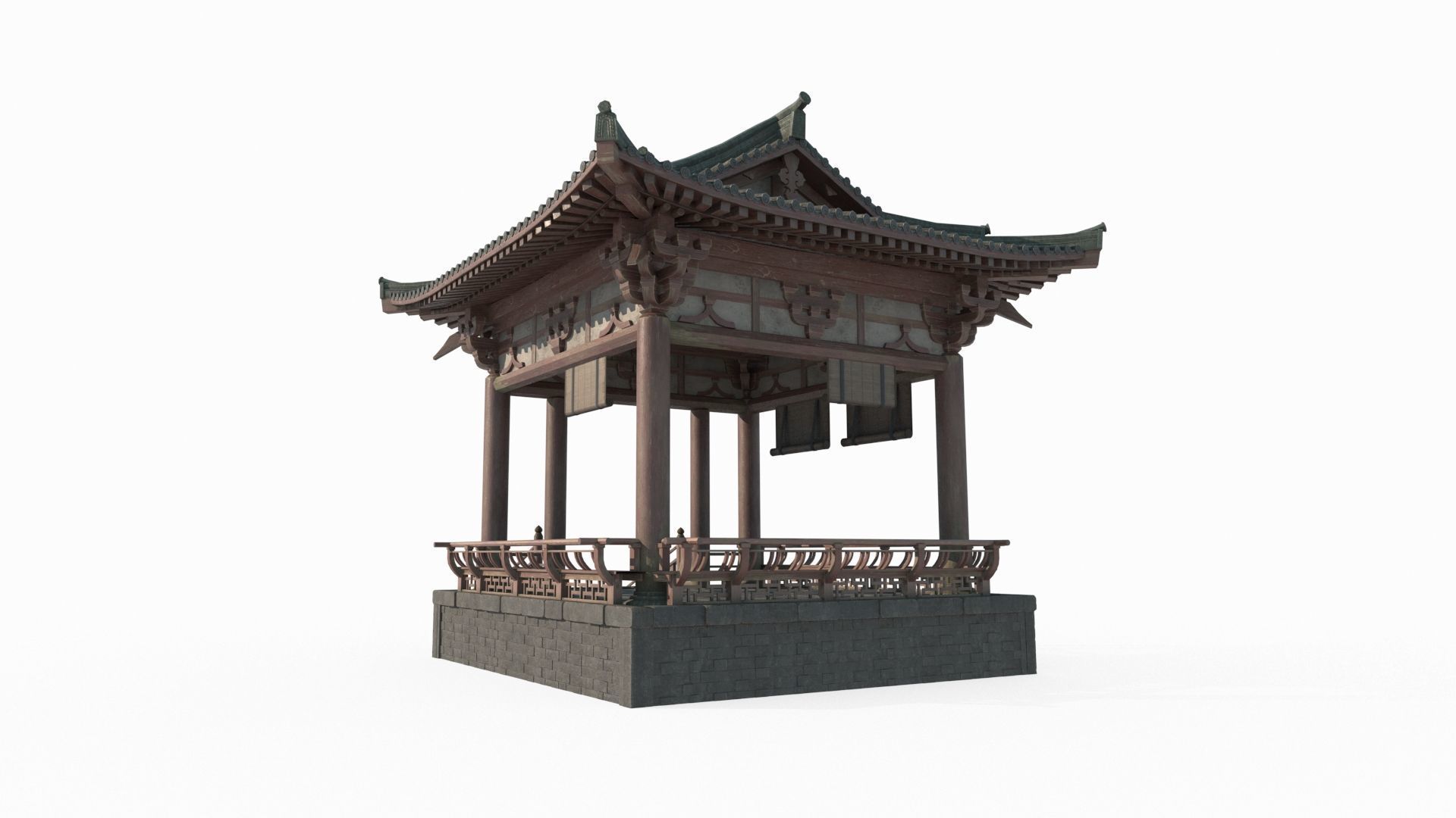 Asian ancient architectural landscape pavilion 3D model_4