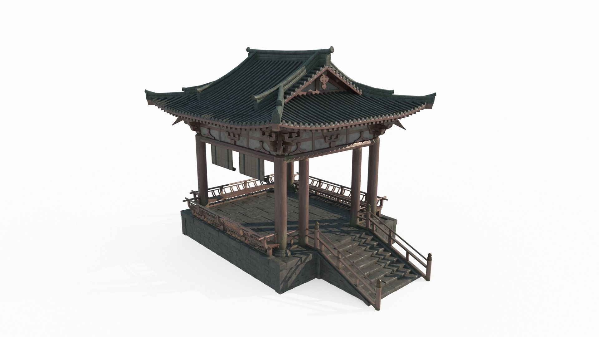 Asian ancient architectural landscape pavilion 3D model_3