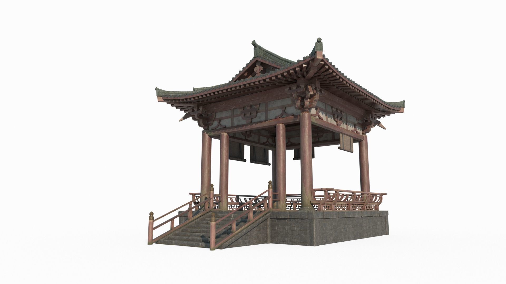 Asian ancient architectural landscape pavilion 3D model_1