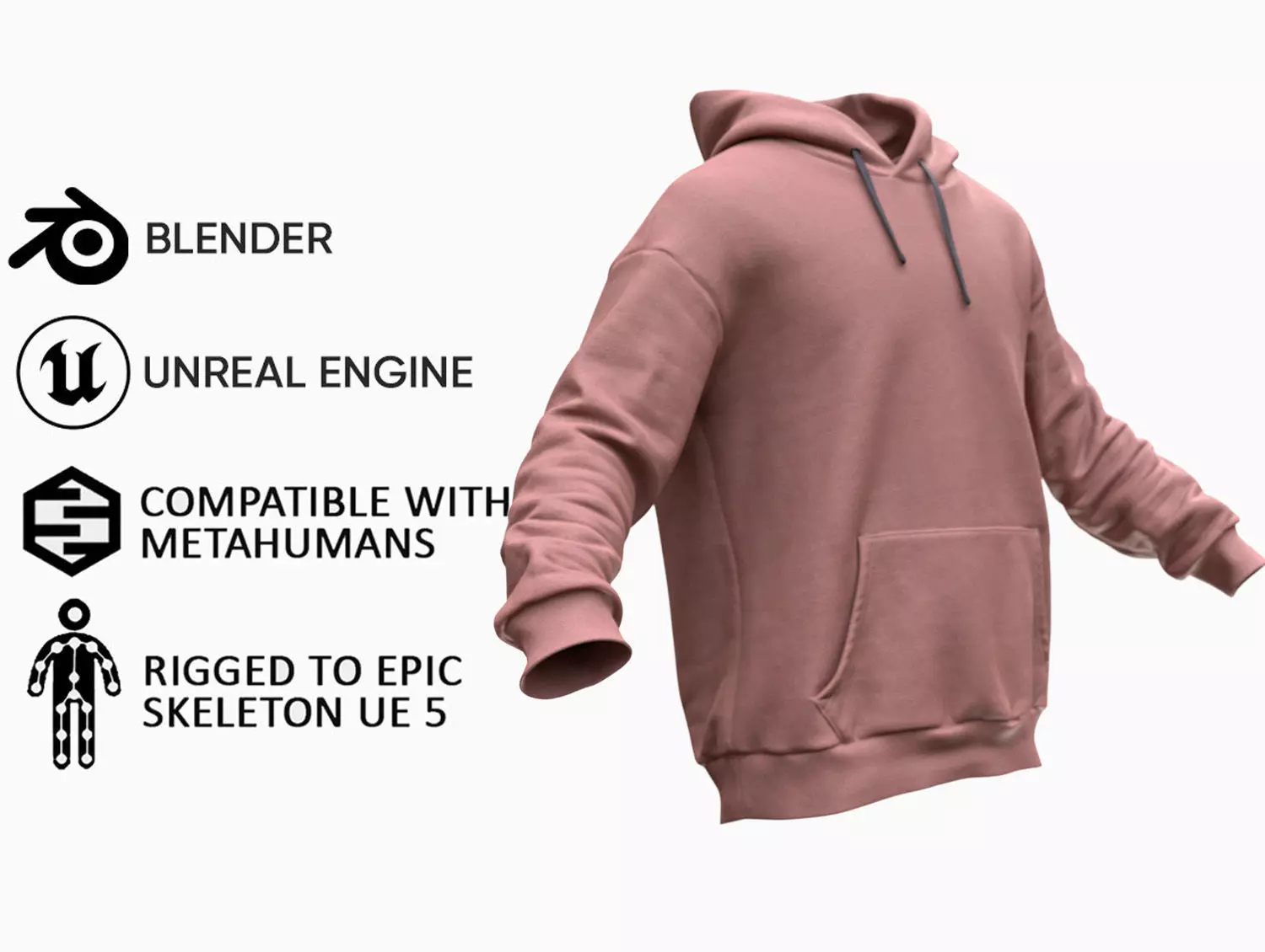 Hoodie 35 - All MH Bodies and UE5 Skeletons - Rigged Low-poly 3D model_0