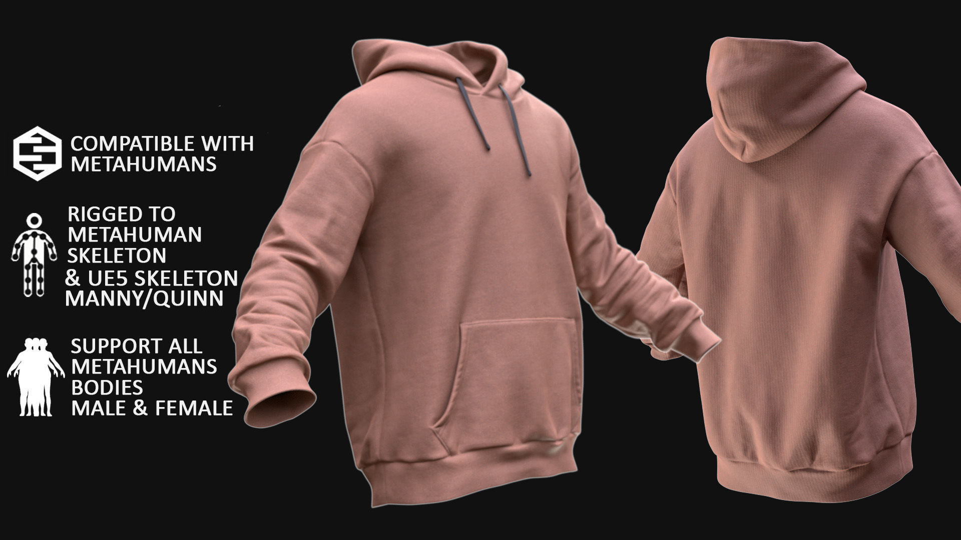 Hoodie 35 - All MH Bodies and UE5 Skeletons - Rigged Low-poly 3D model_3