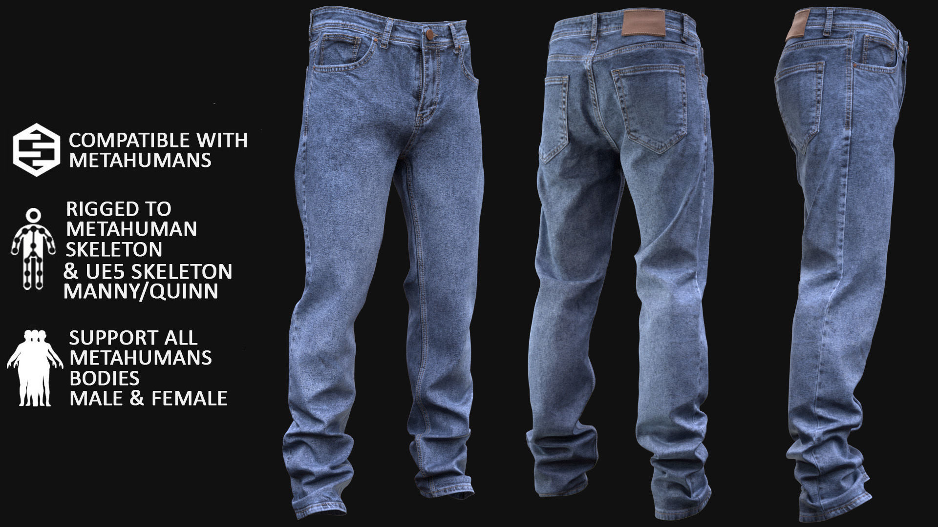 Jeans 34 - All MH Bodies and UE5 Skeletons - Rigged Low-poly 3D model_3