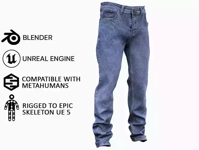 Jeans 34 - All MH Bodies and UE5 Skeletons - Rigged Low-poly 3D model