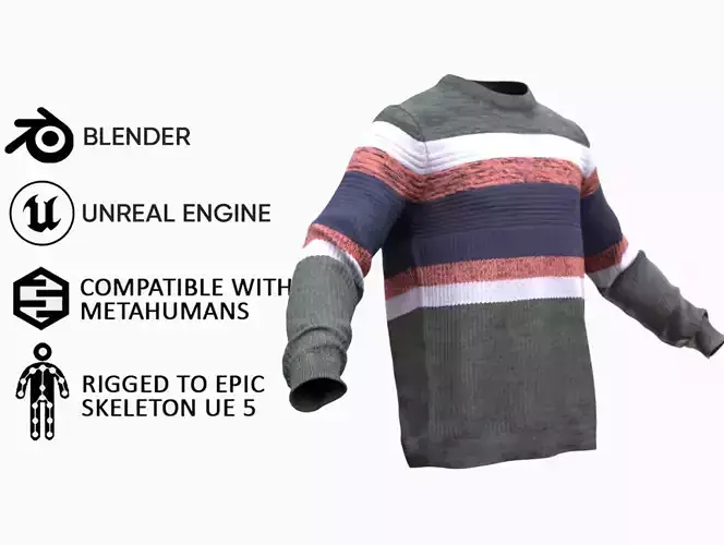 Sweater 32 - All MH Bodies and UE5 Skeletons - Rigged Low-poly 3D model