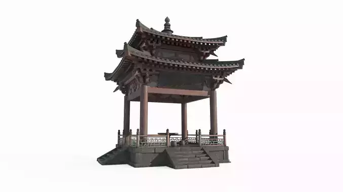 Two story pavilion with Asian ancient architectural landscape 3D model