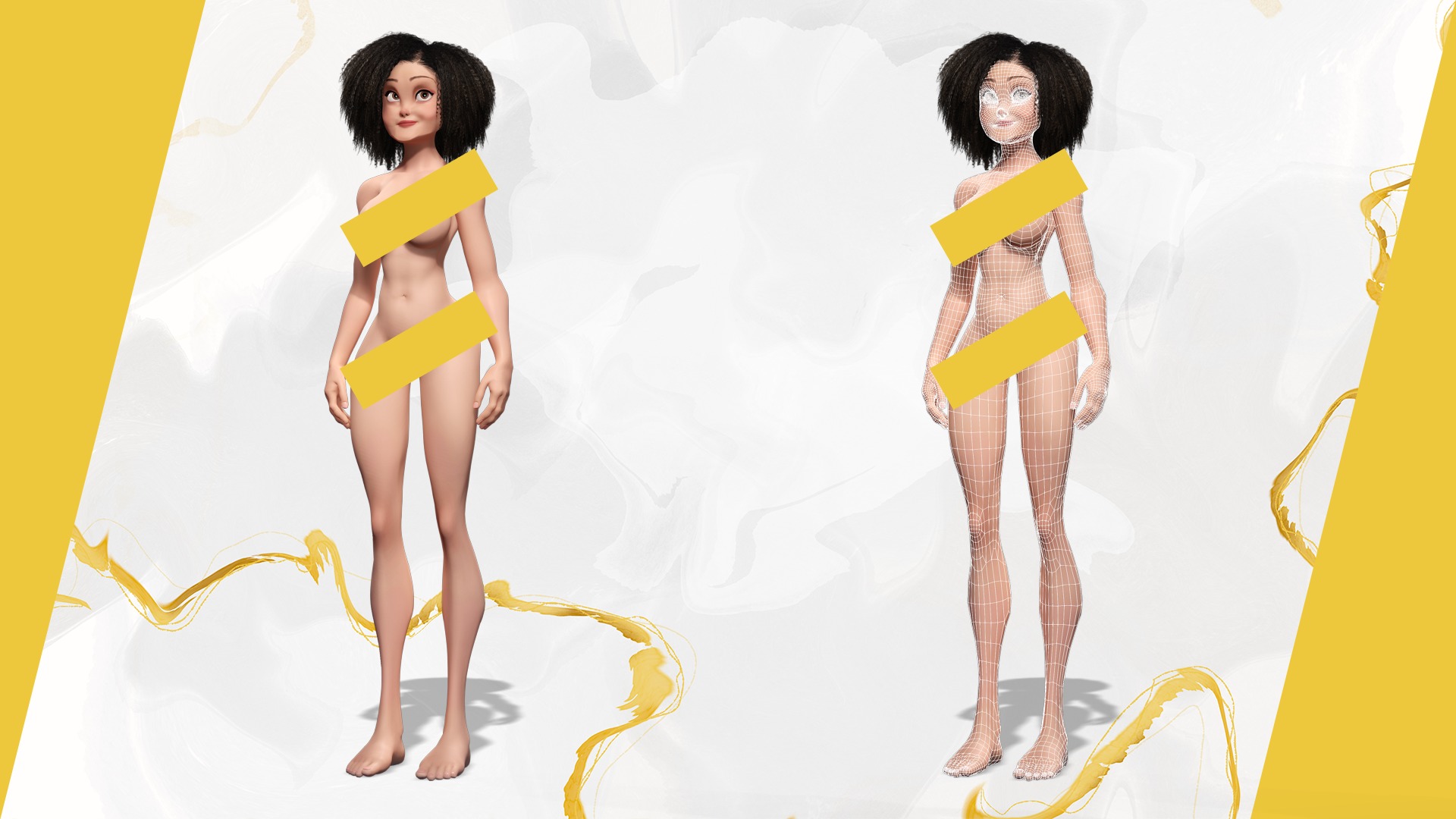Modern Style Girl with short curly hair 3D character creation Low-poly 3D model_2
