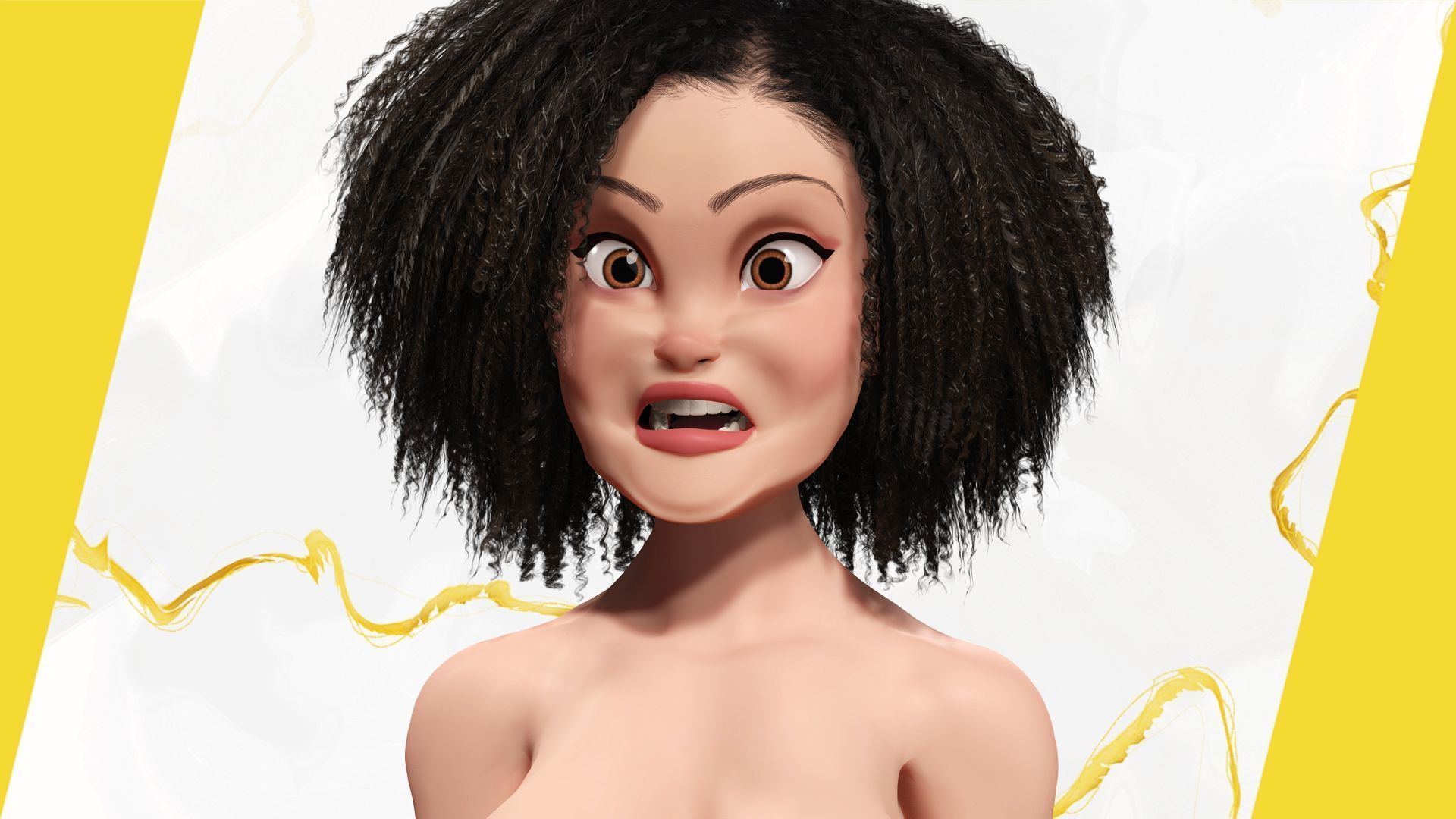 Modern Style Girl with short curly hair 3D character creation Low-poly 3D model_16